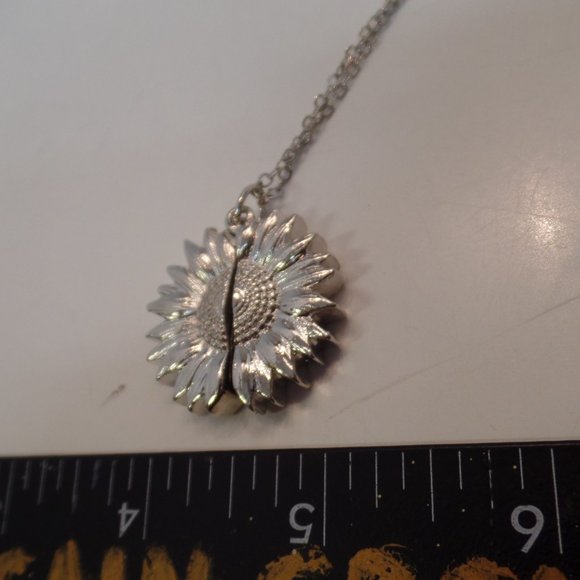 "You Are My Sunshine" Sunflower Necklace Double Sided Quote Silvertone - Picture 2 of 8